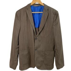 J. Lindeberg Size 40L Slim Fit Wool Sport Coat Blazer Jacket Tan Elbow Patches